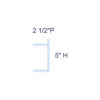Simplified profile diagram of Asheville Molding for Indirect Lighting labeled with 5 inch height and 2-1/2 inch projection.