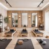 Bright fitness studio featuring Cathedral & Vaulted Ceiling Molding for Indirect Lighting at the ceiling and Miami Art-Deco Baseboard along the floor.