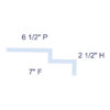 Simplified profile diagram of New York 2-Step Crown Molding for LED's labeled with 6-1/2 inch projection, 2-1/2 inch height, and 7 inch face.