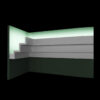 Rendered illustration of Cincinnati 3-Step Molding for Indirect Lighting showing the stepped molding profile installed in a corner with soft upward wall illumination.