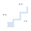 Simplified profile diagram of Cincinnati 3-Step Molding for Indirect Lighting labeled with 5 inch height, 5 inch projection, and 7 inch face.