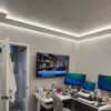 Installed New York 2-Way Molding for Indirect Lighting creating soft perimeter ceiling illumination in a contemporary home office.