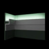 Rendered illustration of Asheville Molding for Indirect Lighting (Tall) showing the molding profile installed in a corner with soft upward wall illumination.