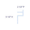 Simplified profile diagram of Asheville Molding for Indirect Lighting labeled with 5-1/2 inch height and 2-1/2 inch projection.