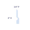 Simplified profile diagram of San Francisco Modern Baseboard and Casing labeled with 4 inch height and 3/4 inch projection.