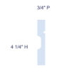 Simplified profile diagram of Miami Art Deco Baseboard and Casing labeled with 4-1/4 inch height and 3/4 inch projection.