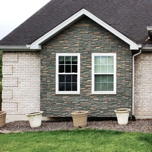 Yosemite Hike Stacked Stone Panel Installation on a house